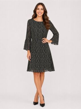 Banana Republic Black and Olive Bell-Sleeve Mini Dress Size 8